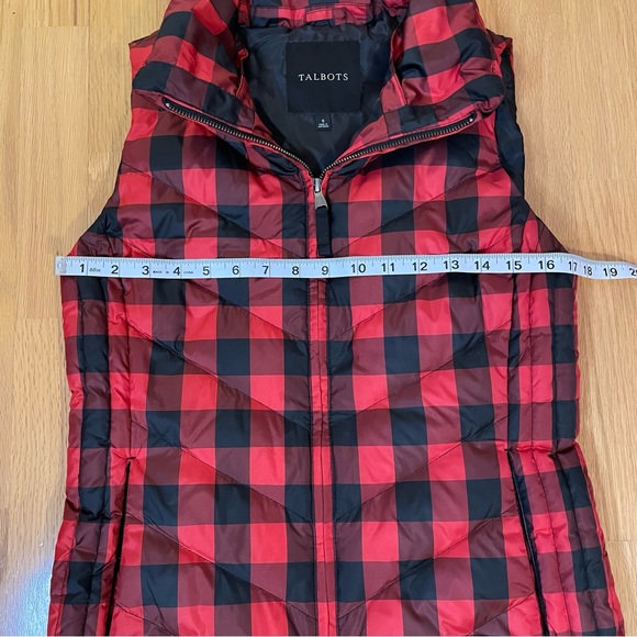 TALBOTS Red Black Buffalo Check Down Puffer Vest | Size Small - Picture 10 of 11